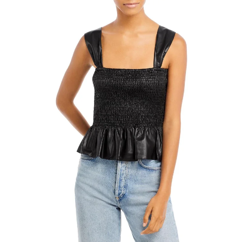 Women's Camis with Adjustable Lace -Lucy Paris Womens Lourdes Faux Leather Smocked Tank Top