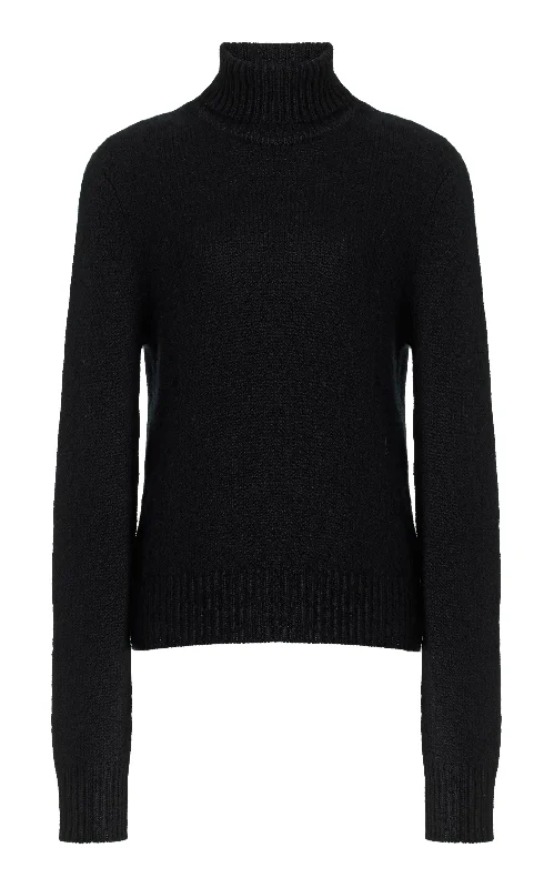 Knit Tops with Color Blocking-Madden Knit Turtleneck Sweater in Black Cashmere