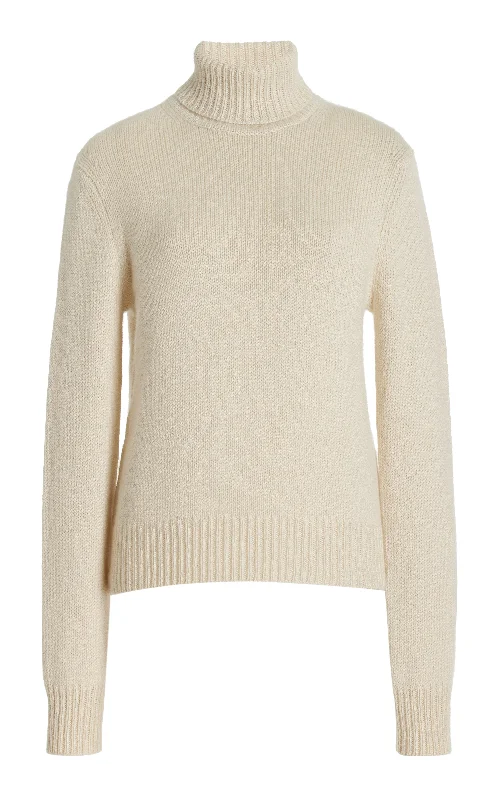 Knit Tops for Street Style-Madden Knit Turtleneck Sweater in Ivory Cashmere