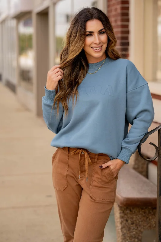 Women's Sweatshirts for a Sleek Look -Mama Embossed Crewneck