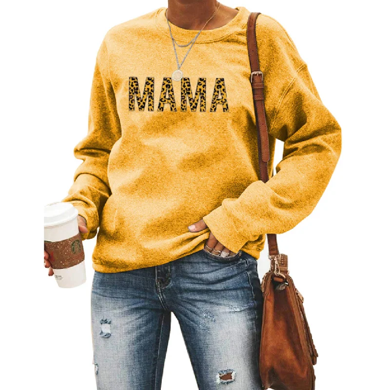 Women's Ruffle Sleeve Shirts -Mama Sweatshirt Women Cute Leopard Funny Letter Print Mom Blouse Tops Casual Long Sleeve Vacation Shirts Tops