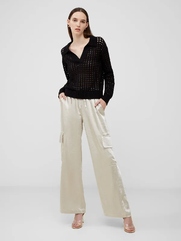 Knit Tops with Polka Dots-Manda Pointelle Collared Jumper