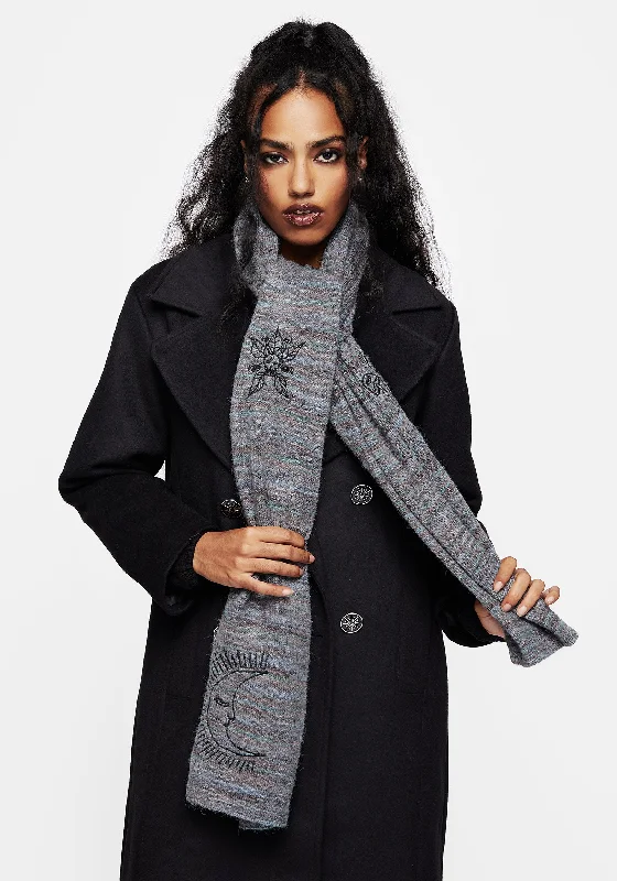 Knit Tops with Oversized Fit-Mandragore Embroidered Knit Scarf