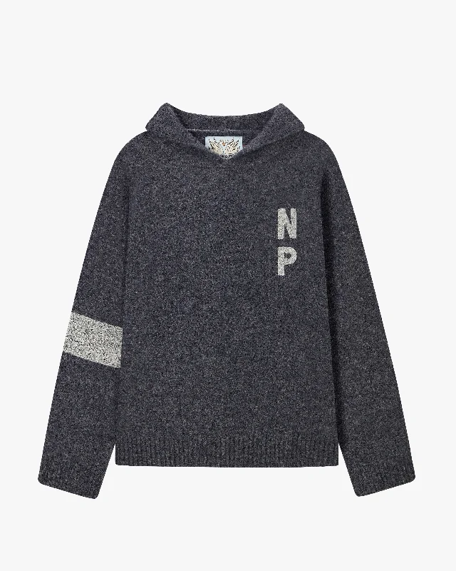 Women's Knit Sweater with Soft Fleece Lining -NUMBERS SWEATER HOOD ASH