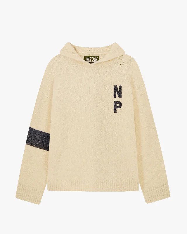 Women's Knit Tops for Layering in Winter -NUMBERS SWEATER HOOD MARSHMALLOW