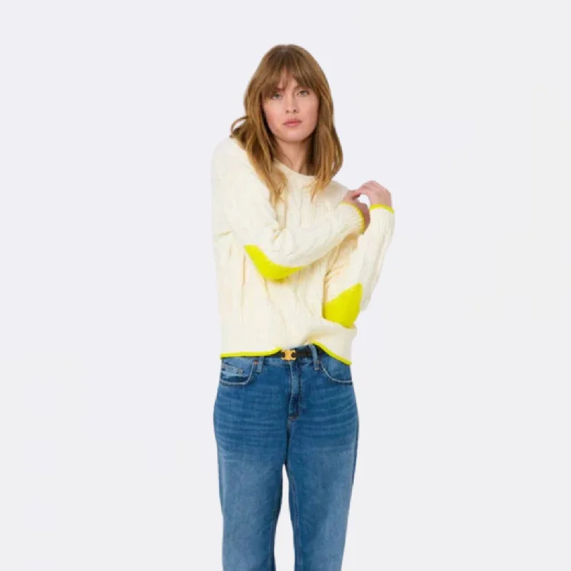 Knit Tops with Elegant Touch-Maxwork Cable Sweater (Ivory Tint)