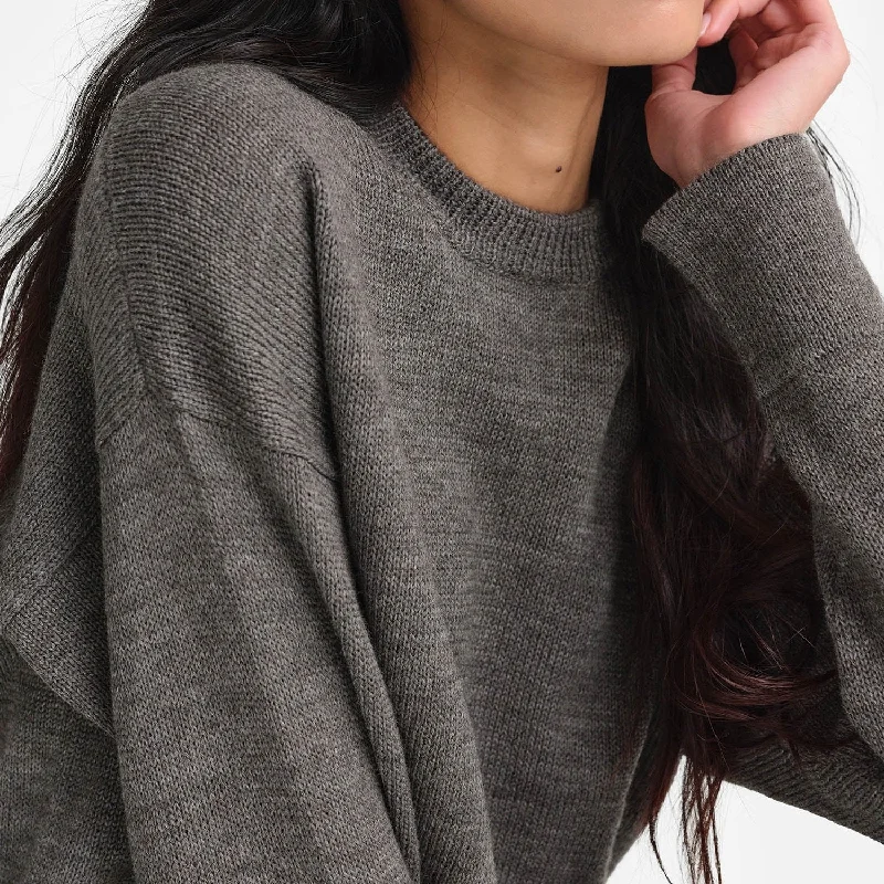 Women's Casual Wool Pullover Sweater with Hood-Merino Crew Neck Pullover