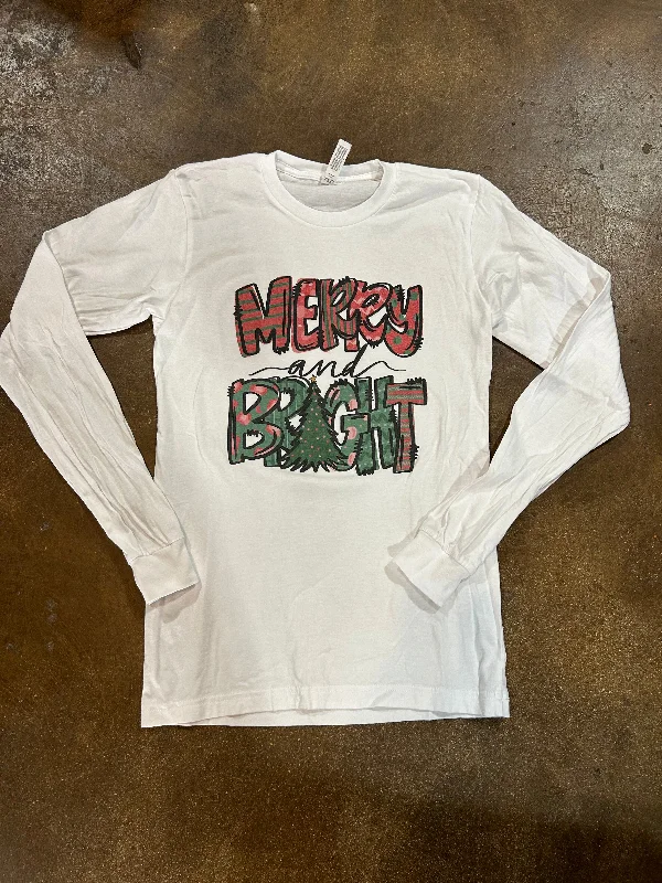 Women's Cozy Long Sleeve Tee for Outdoor Wear -MERRY & BRIGHT LONG SLEEVE TEE