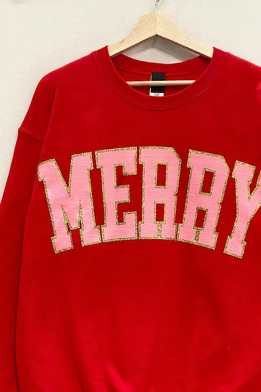 Women's Sweatshirts with Bold Stripes -Merry Glitter Holiday Sweatshirt S-XL