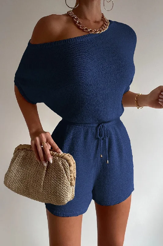 Women's Classic Short Sleeve T-shirt for Office -Mia Knit Romper - Steel