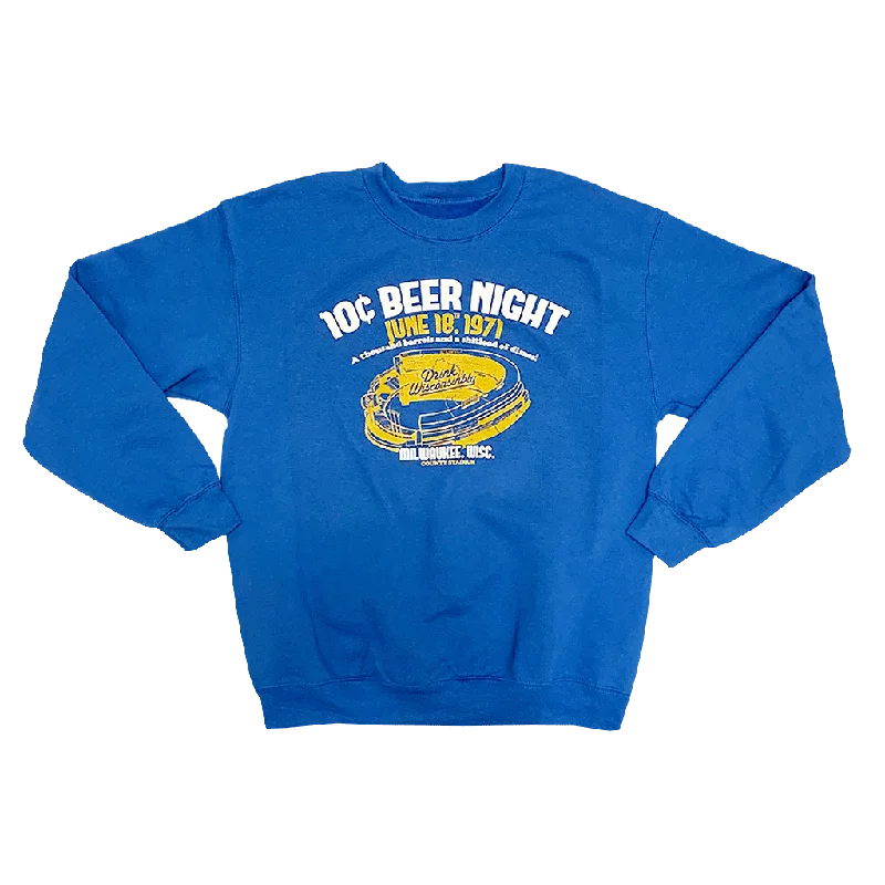 Women's Sweatshirts with Fun Themes -Milwaukee County Stadium 10 Cent Beer Night Crewneck