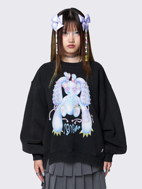 Women's Sweatshirts with Iconic Sleeve Designs -Minga x Ema Gaspar Bunny Graphic Sweatshirt Women's Sweatshirts with Iconic Sleeve Designs -Minga x Ema Gaspar Bunny Graphic Sweatshirt