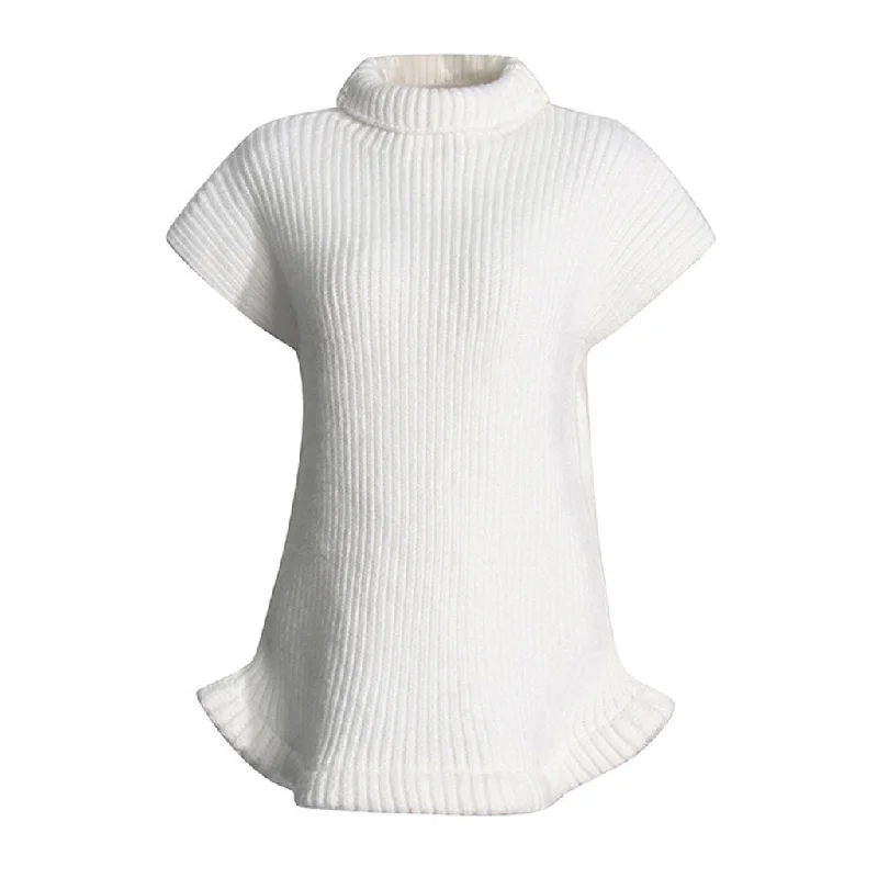Women's Pullovers Sweater for Office Wear-Minimalist Solid Turtle Neck Cap Sleeve Ribbed Knit Pullover Sweater Vest