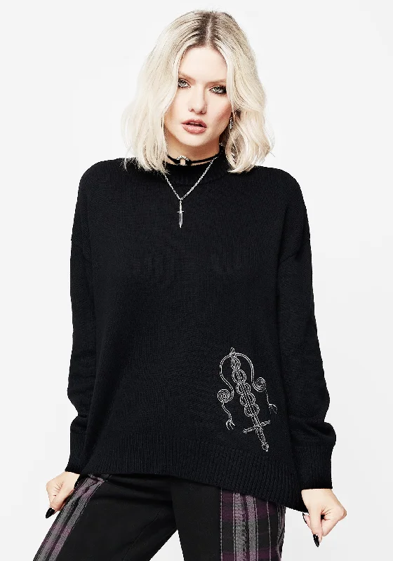 Women's Relaxed Wool Pullovers Sweater-Misericorde Embroidered Knit Jumper