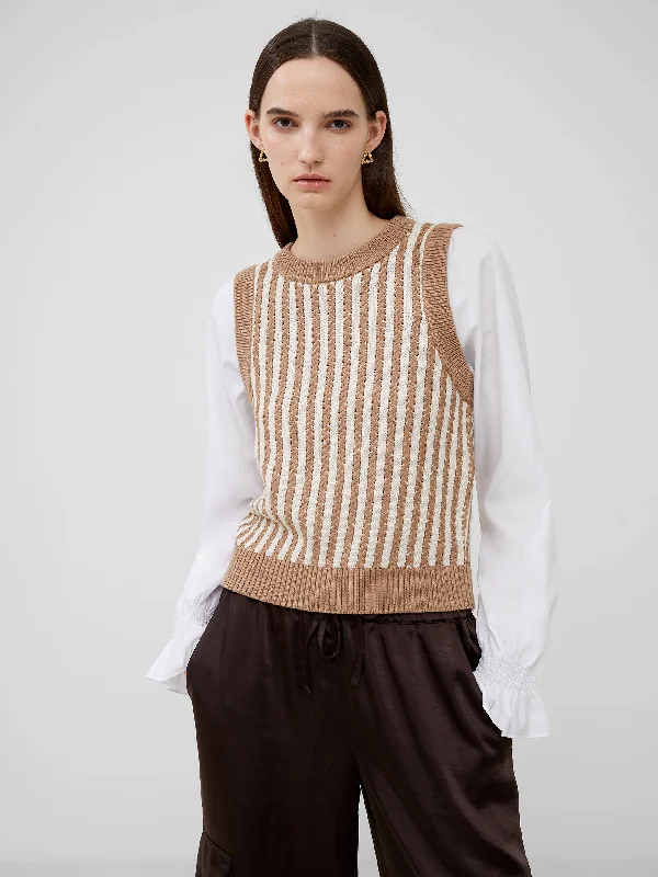 Loose Fit Knit Tops-Moma Vest Mix Shirt