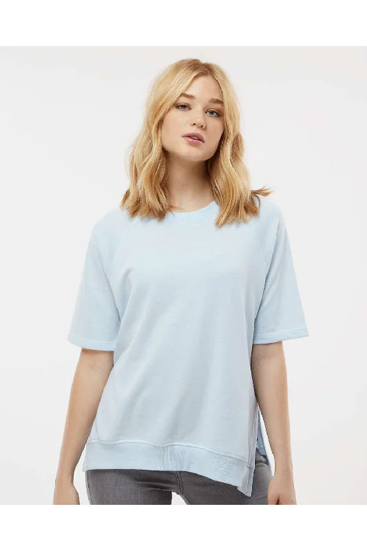 Women's Sweatshirts with Soft Ribbed Neckline -MV Sport Womens French Terry Short Sleeve Crewneck Sweatshirt - Arctic Blue - NEW