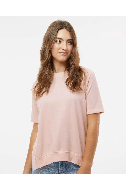 Women's Sweatshirts with Embossed Detailing -MV Sport Womens French Terry Short Sleeve Crewneck Sweatshirt - Cameo Pink - NEW