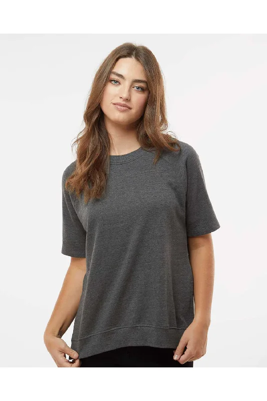 Women's Sweatshirts for Running and Jogging -MV Sport Womens French Terry Short Sleeve Crewneck Sweatshirt - Charcoal Grey - NEW