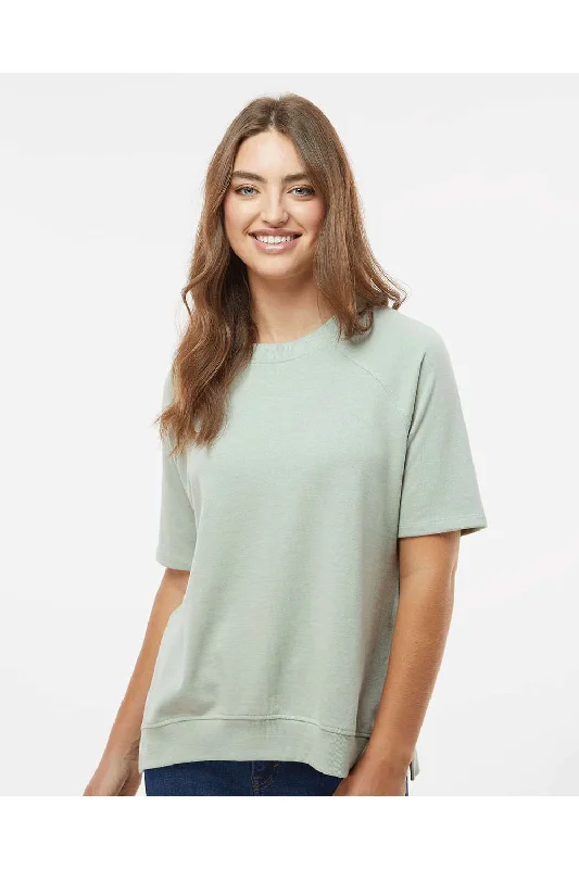 Women's Sweatshirts with Bold Pattern Design -MV Sport Womens French Terry Short Sleeve Crewneck Sweatshirt - Greenstone - NEW