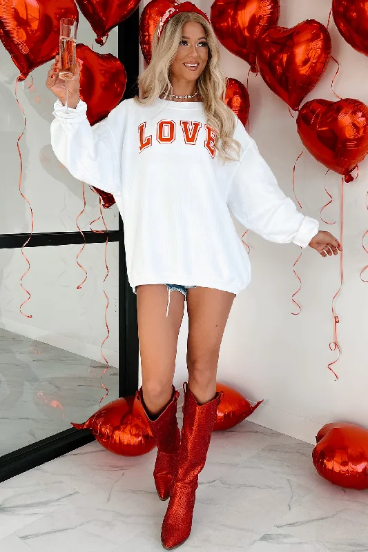 Women's Sweatshirts for Post-Workout Cooldown -My Only Love Corded Graphic Crewneck (White) - Print On Demand
