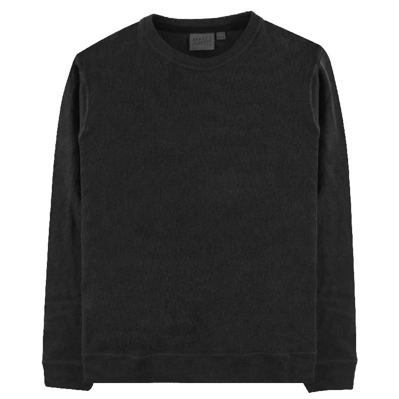 Women's Sweatshirts with Ribbed Sleeves -Slim Crew - Vintage Doubleface - Black
