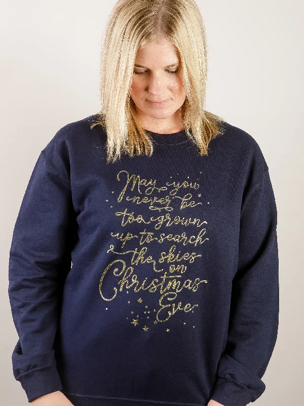 Women's Sweatshirts for Comfy Travel -Navy Christmas Eve Graphic Sweatshirt