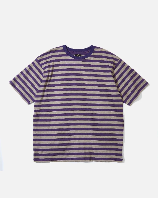 Women's Simple and Comfortable Short Sleeve T-shirt -S/S Crew Neck Tee - Cotton Stripe Jersey - Purple & Grey Women's Simple and Comfortable Short Sleeve T-shirt -S/S Crew Neck Tee - Cotton Stripe Jersey - Purple & Grey