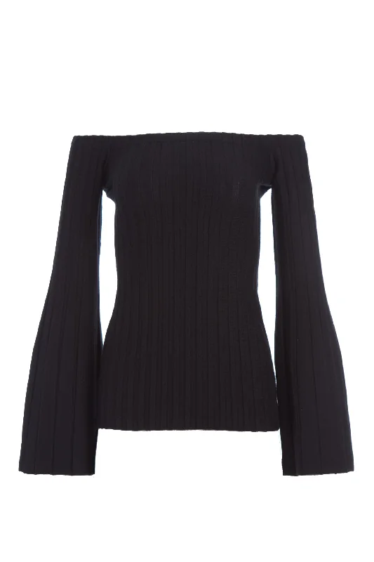 Women's Fitted Knit Sweater -Nelson Knit Sweater in Black Merino Wool Cashmere