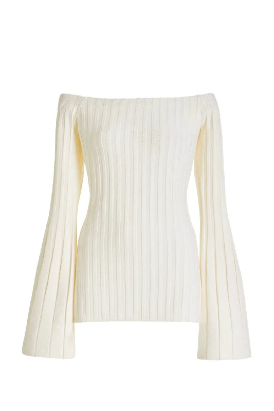 Women's Knit Sweater for Every Season -Nelson Knit Sweater in Ivory Merino Wool Cashmere