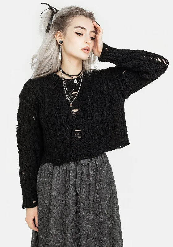 Women's Soft and Cozy Knit Pullovers Sweater-Nemesis Distressed Cable Knit Jumper