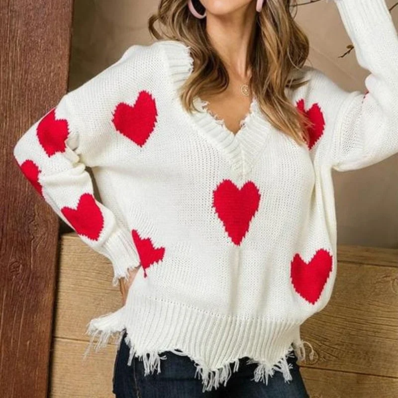 Women's Casual Wool Knit Pullovers Sweater-New Valentine's Day Sweater Women's Loose Pullover Heart-Shaped Multi-Part V-Neck Women's Casual Wool Knit Pullovers Sweater-New Valentine's Day Sweater Women's Loose Pullover Heart-Shaped Multi-Part V-Neck