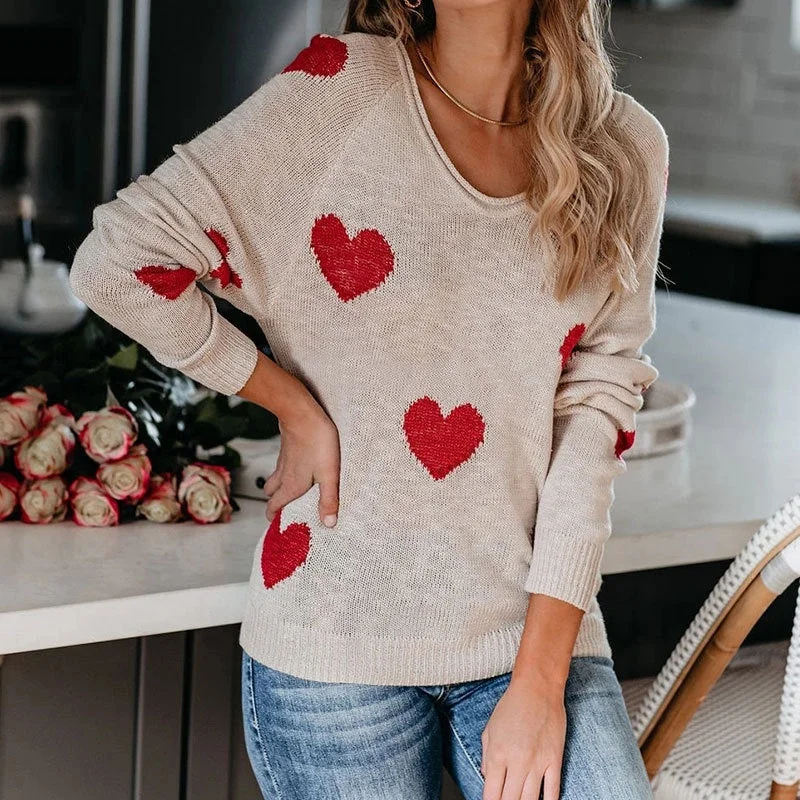 Women's Soft Knit Pullover Sweater with Drawstring-New Valentine's Day Sweater Women's Loose Pullover Plus Size Heart-Shaped Multi-Part V-Neck Women's Soft Knit Pullover Sweater with Drawstring-New Valentine's Day Sweater Women's Loose Pullover Plus Size Heart-Shaped Multi-Part V-Neck