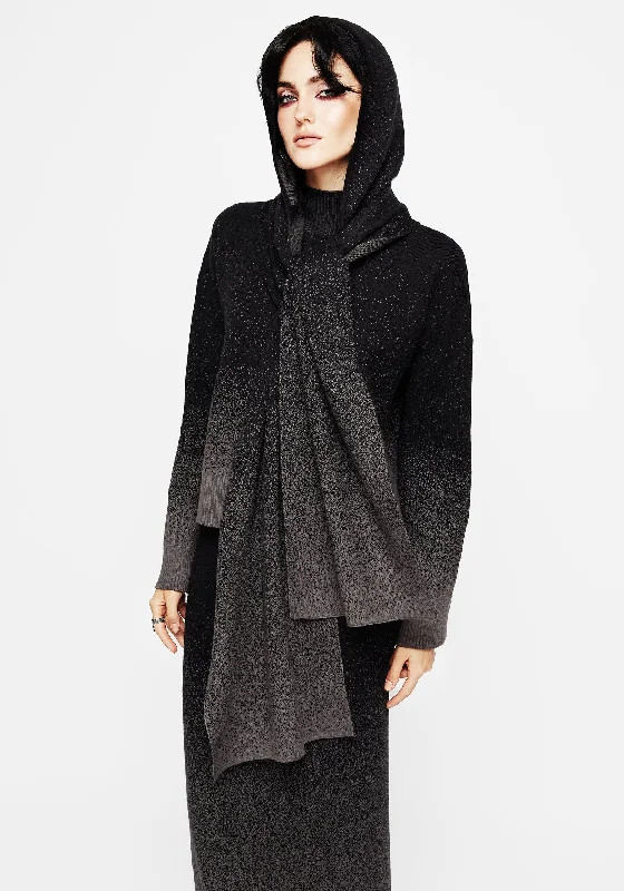 Knit Tops for Cozy Nights-Nightjar Ombre Knit Hooded Scarf
