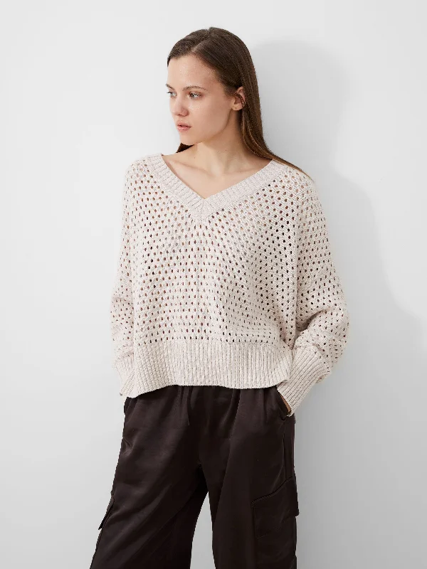 Knit Tops for Office Wear-Nini Crochet V-Neck Jumper