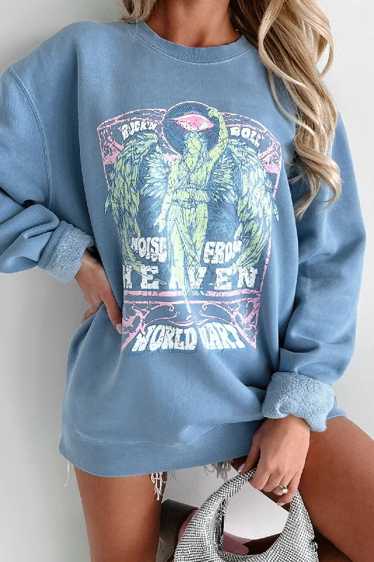 Women's Stylish Sweatshirts for Relaxed Look -"Noise From Heaven" Graphic Crewneck (Light Blue) - Print On Demand Women's Stylish Sweatshirts for Relaxed Look -"Noise From Heaven" Graphic Crewneck (Light Blue) - Print On Demand