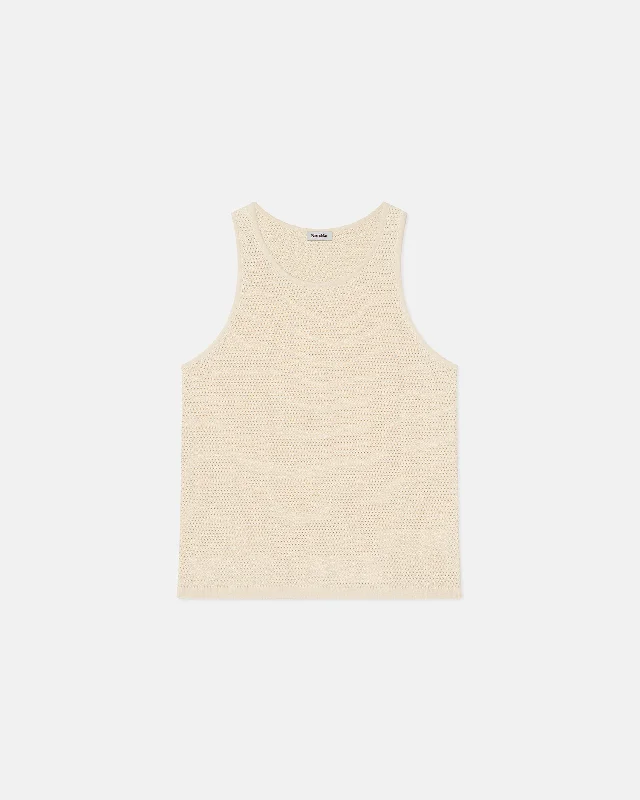 Knit Tops with Chunky Knit Patterns-Nyam - Crochet Tank Top - Creme