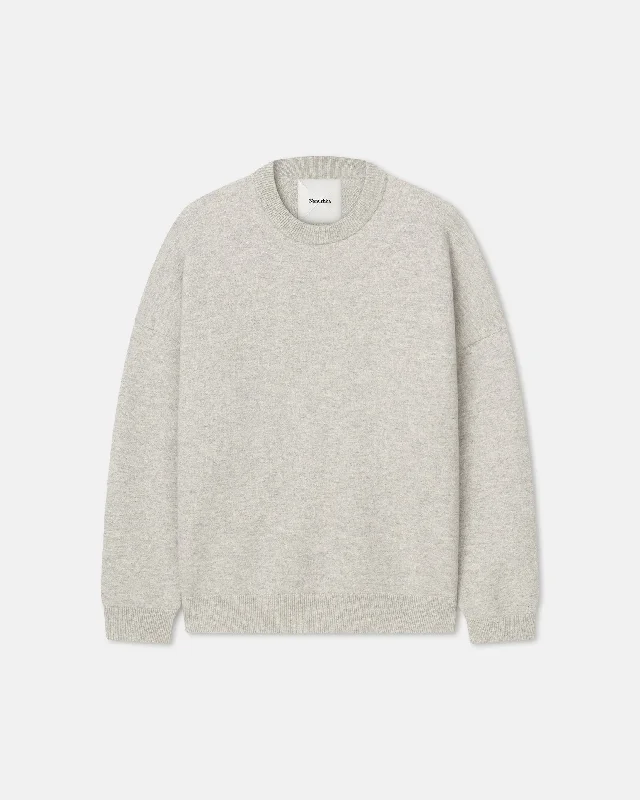 Knit Tops for Layering with Blazers-Joyann - Plush Cashmere Sweater - Gray