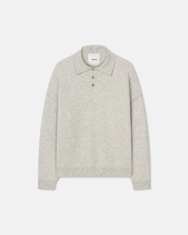 Women's Knit Sweater for Layering -Elieke - Plush Cashmere Polo-Neck Sweater - Gray