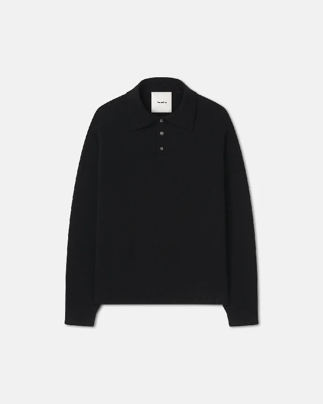 Comfortable Knit Tops for Women -Elieke - Plush Cashmere Polo-Neck Sweater - Black
