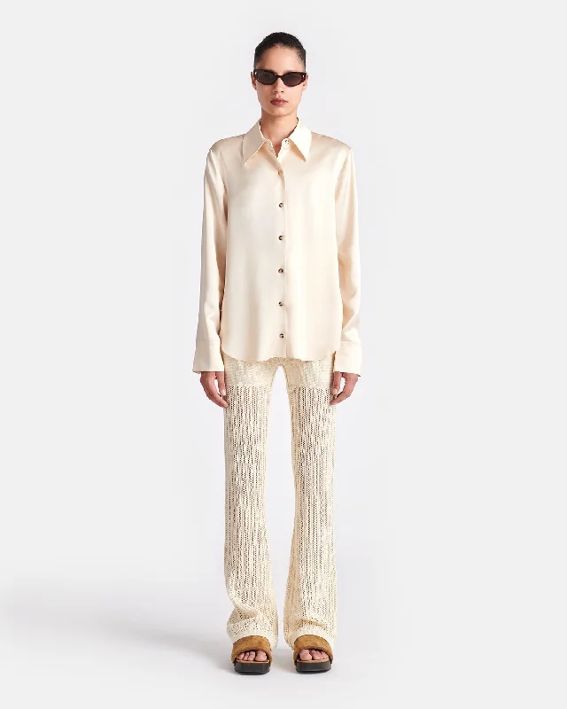 Knit Tops with Unique Design Elements-Kaela - Crochet Pants - Creme