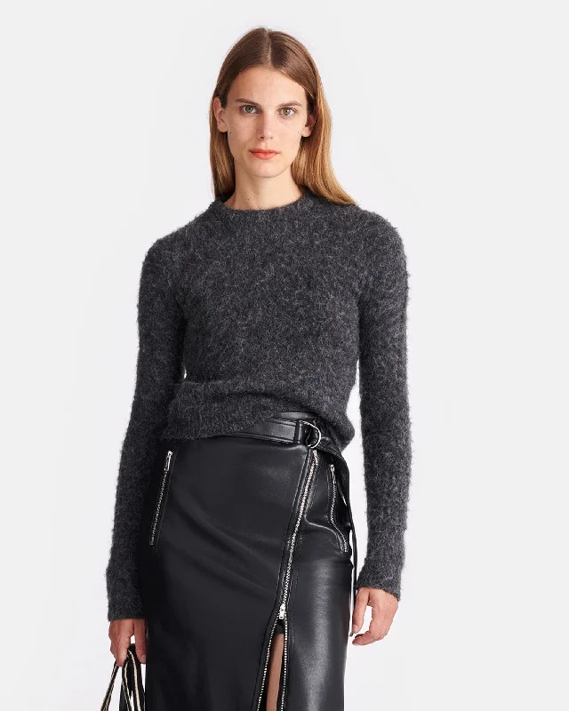 Casual V-neck Knit Tops-Fanni - Brushed-Alpaca Sweater - Charcoal