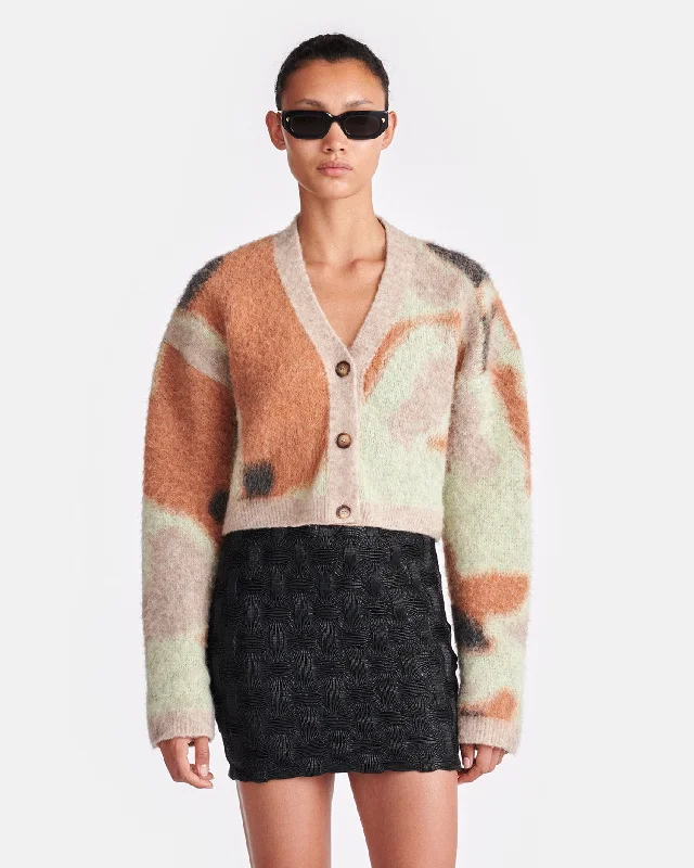 Knit Tops for Casual Chic-Henny - Cropped Brushed-Alpaca Cardigan - Smudged Graffiti