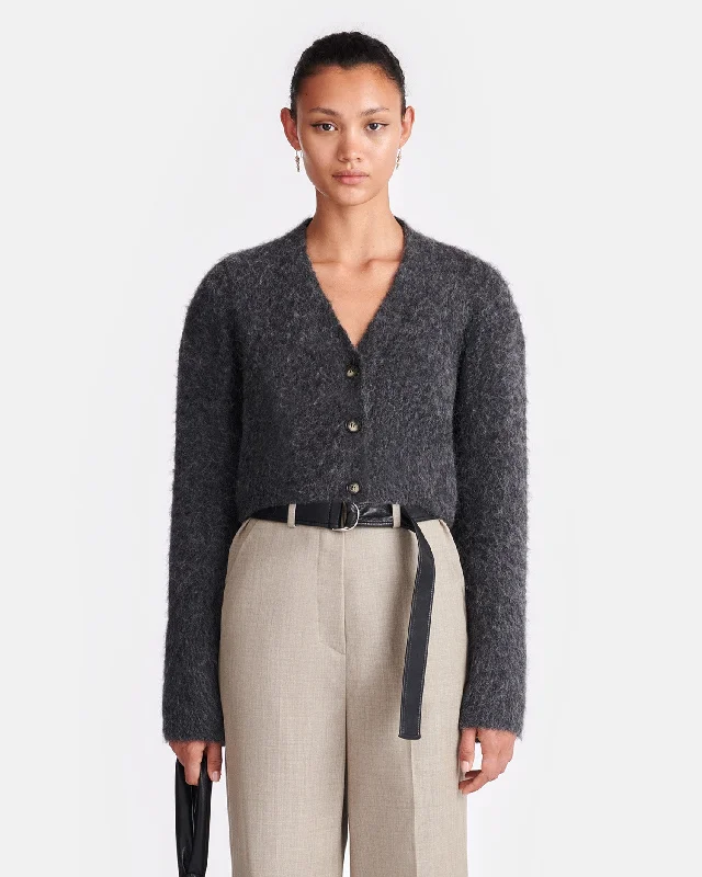 Knit Tops for Outdoor Adventures-Henny - Cropped Brushed-Alpaca Cardigan - Charcoal
