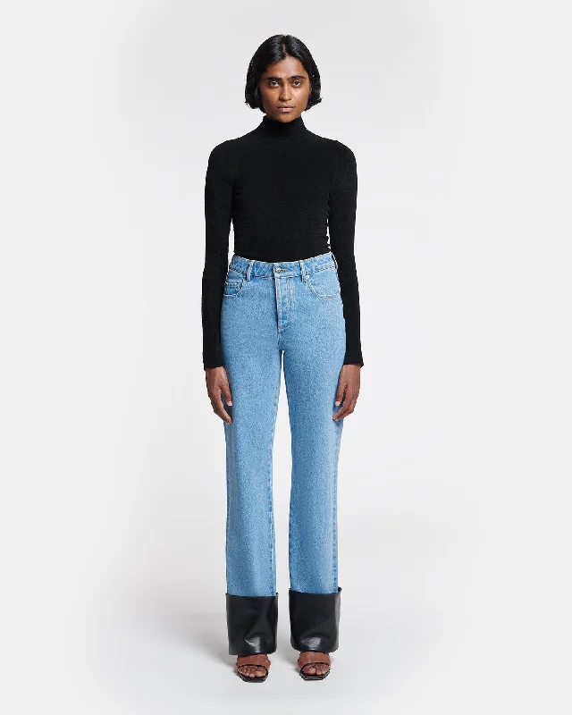 Knit Tops with Lace Trim-Vivy - Chenille Turtleneck Top - Black