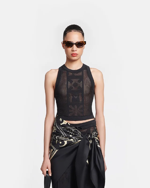 Knit Tops for Mix and Match-Jeren - Paper Crochet Tank Top - Black