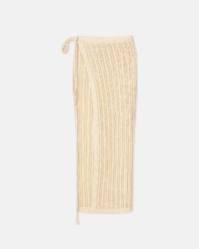 Knit Tops for Layering with Jackets-Namir - Crochet Sarong Skirt - Creme