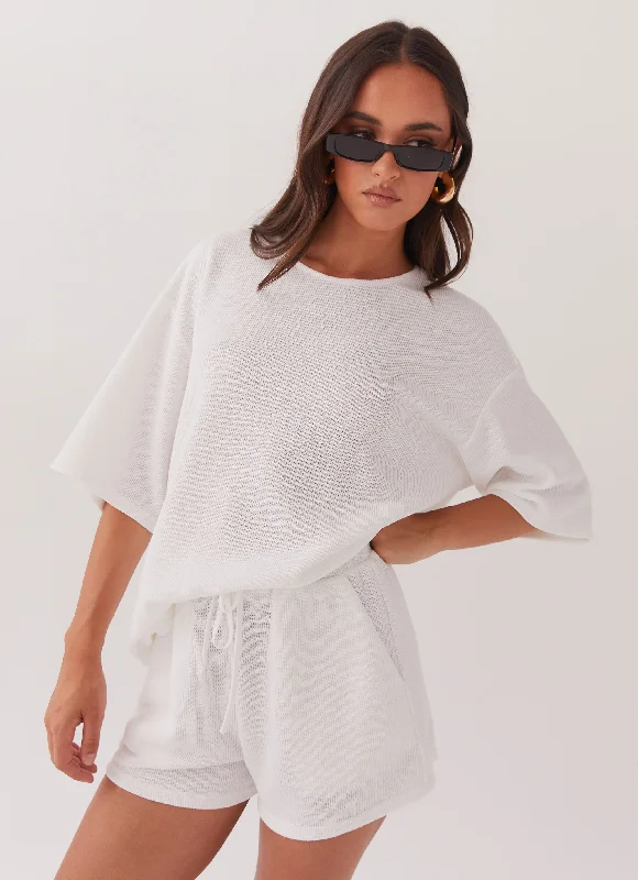 Knit Tops for Eco-friendly Fashion-Ocean Waves Knit Shorts - White