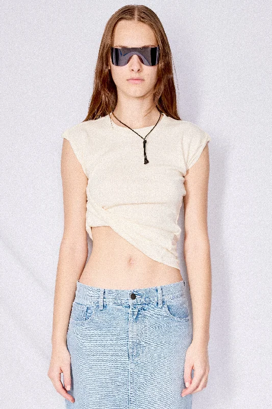 Women's Comfortable Cotton T-shirt for Gym -Off White Bamboo Twisted Muscle Tee