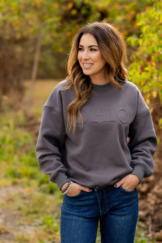 Women's Sweatshirts for Comfortable Mornings -Ohio Embossed Crewneck