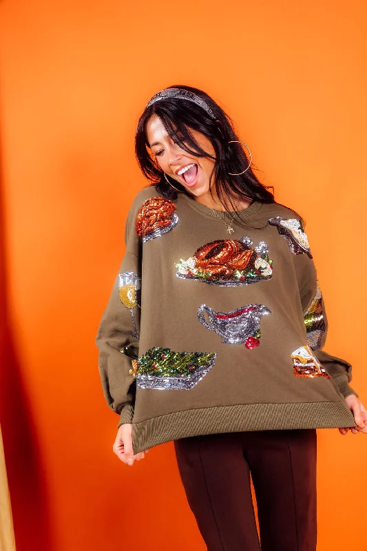 Women's Sweatshirts for Modern, Relaxed Look -Olive Green Queen of Turkey Sweatshirt Women's Sweatshirts for Modern, Relaxed Look -Olive Green Queen of Turkey Sweatshirt